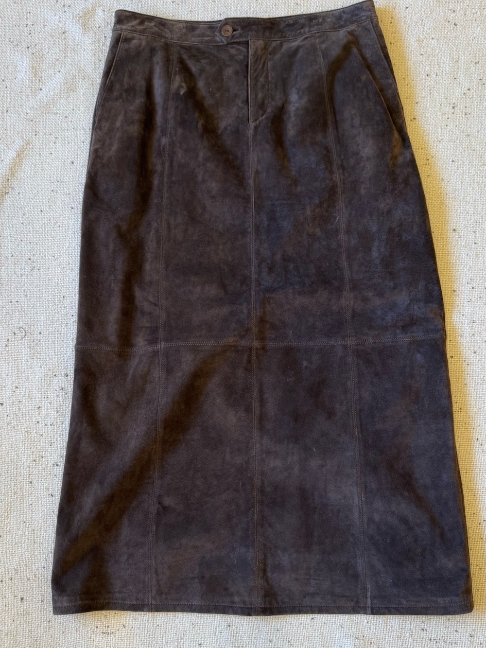 Eddie Bauer Seattle Suede Women’s 12 Brown Genuine Leather Long Midi Skirt Y2K